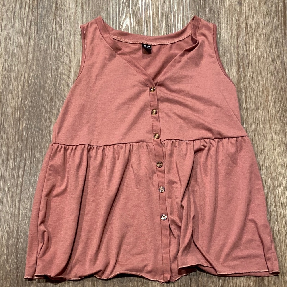 SHEIN Sleeveless Button-Down Blouse - Dusty Rose